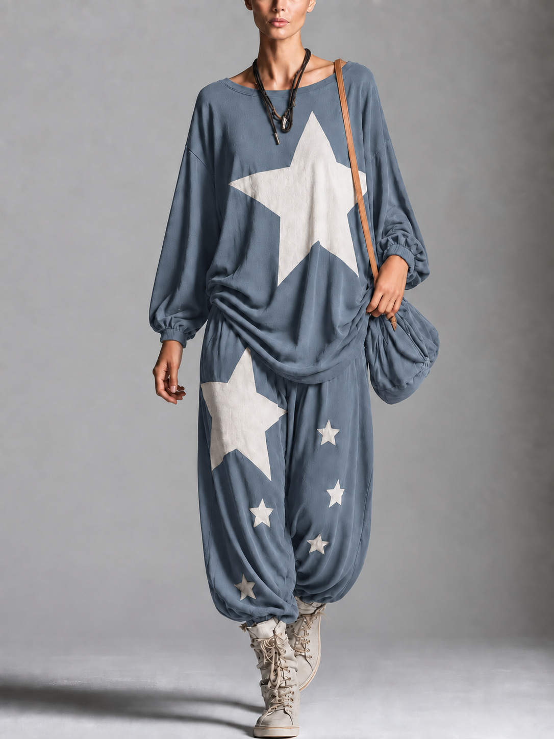 Women's Casual Sweatshirt and Pants Set with Galaxy Print