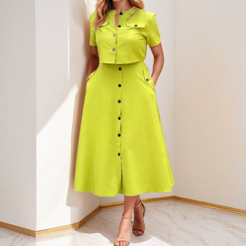 Women's Solid Color Top and Long Skirt Set