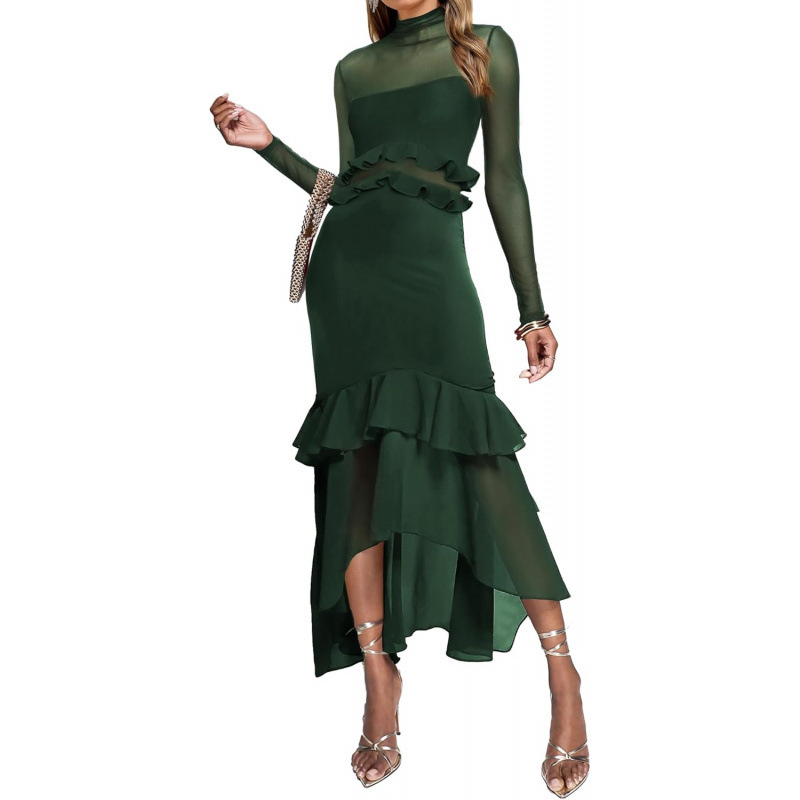 Ruched Slim-Fit Long-Sleeve Midi Dress