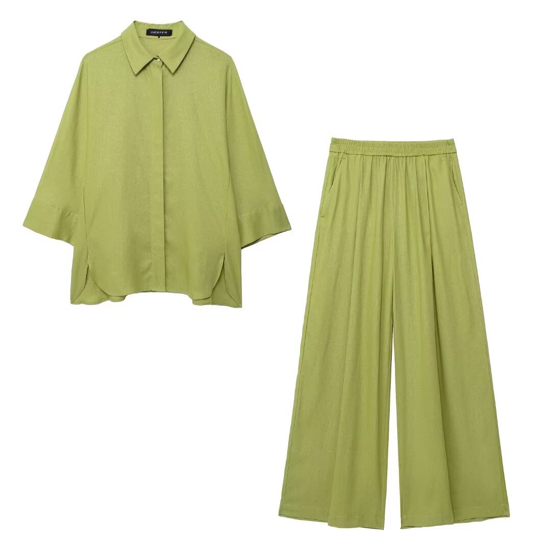 Relaxed Shirt & Wide-Leg Pants Casual Set