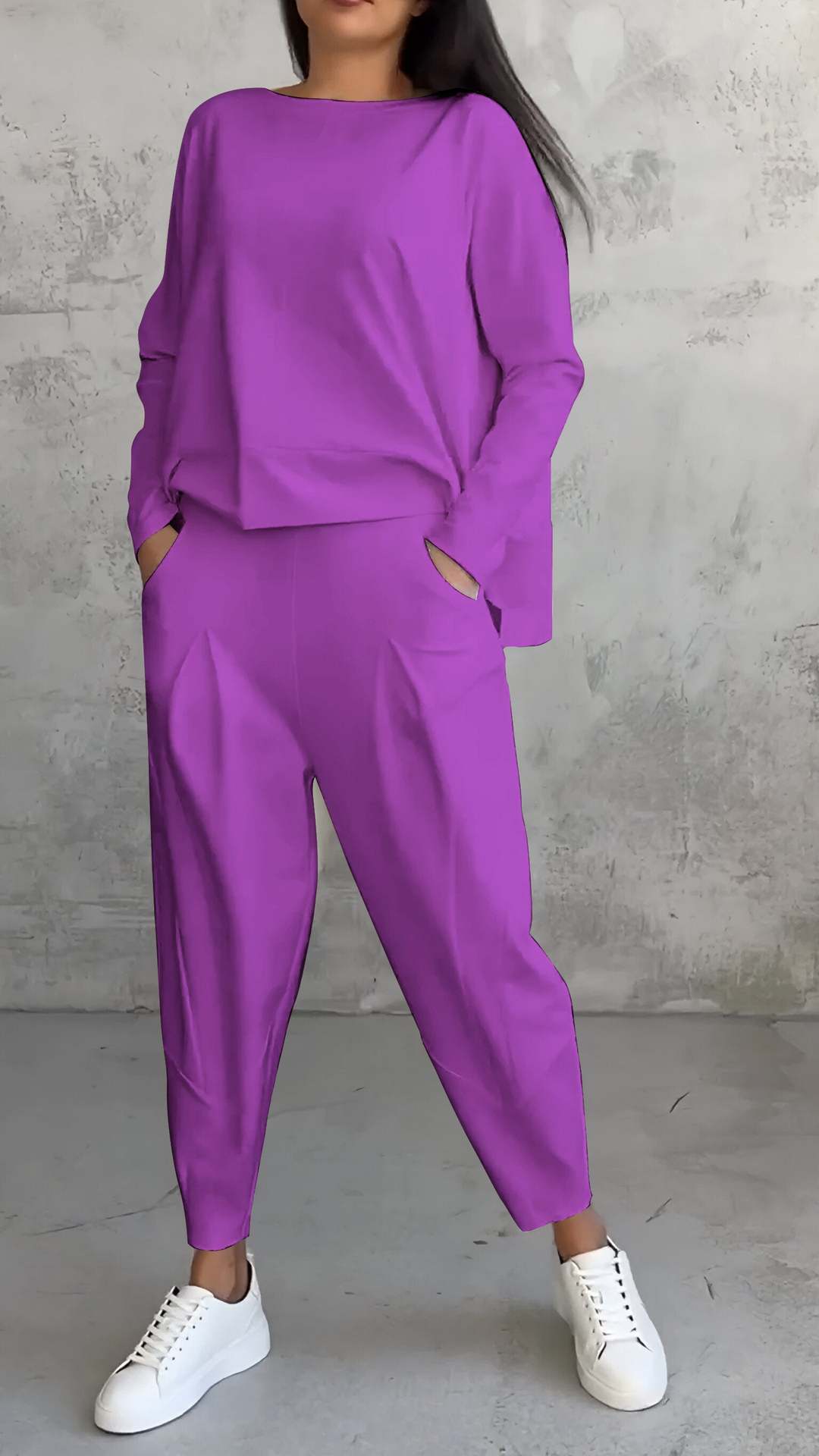 Solid Color Loose Top and Jogger Pants Two-Piece Set