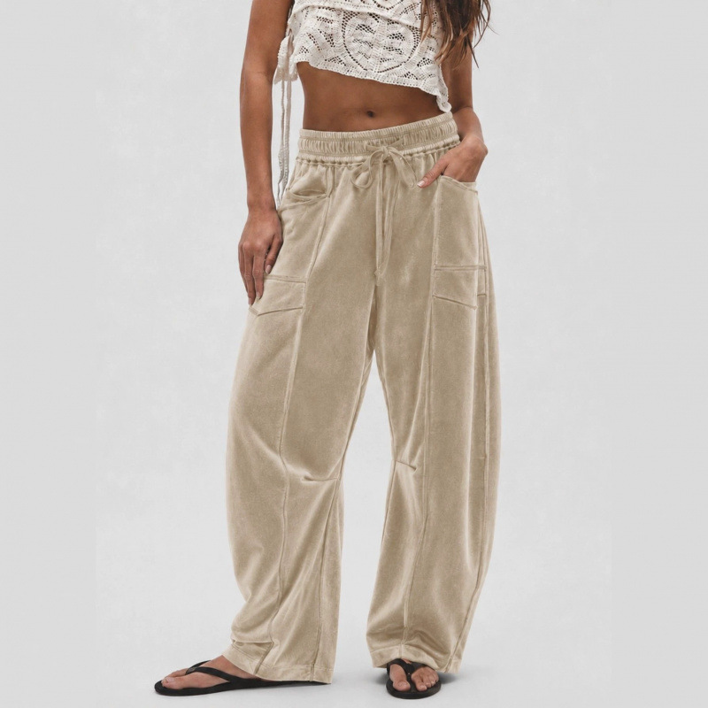 Women's Loose Wide-Leg Velvet Pants with Drawstring