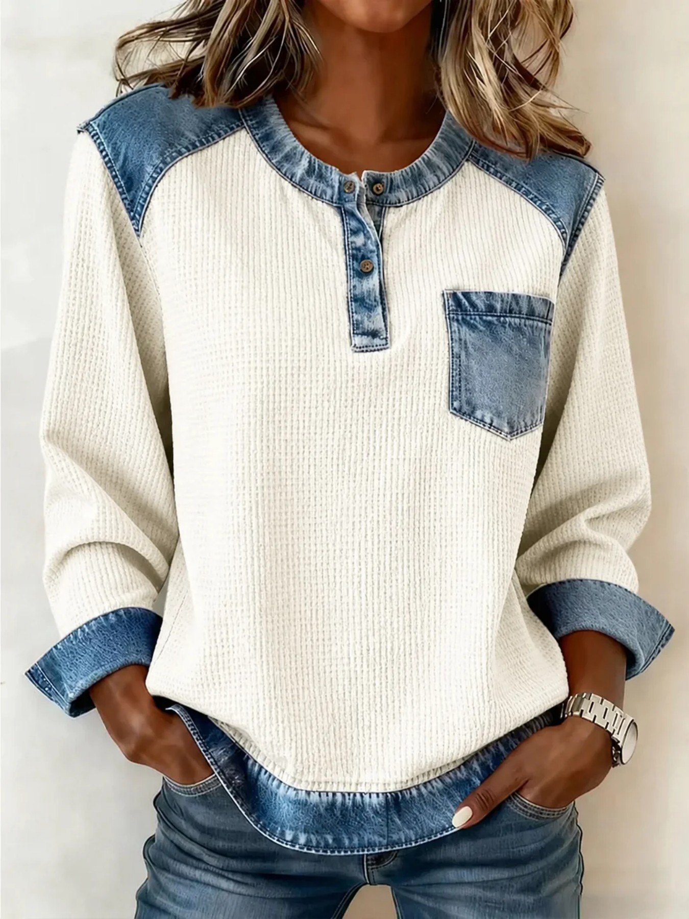 Women's Vintage Leopard Print Raglan Button Sweatshirt