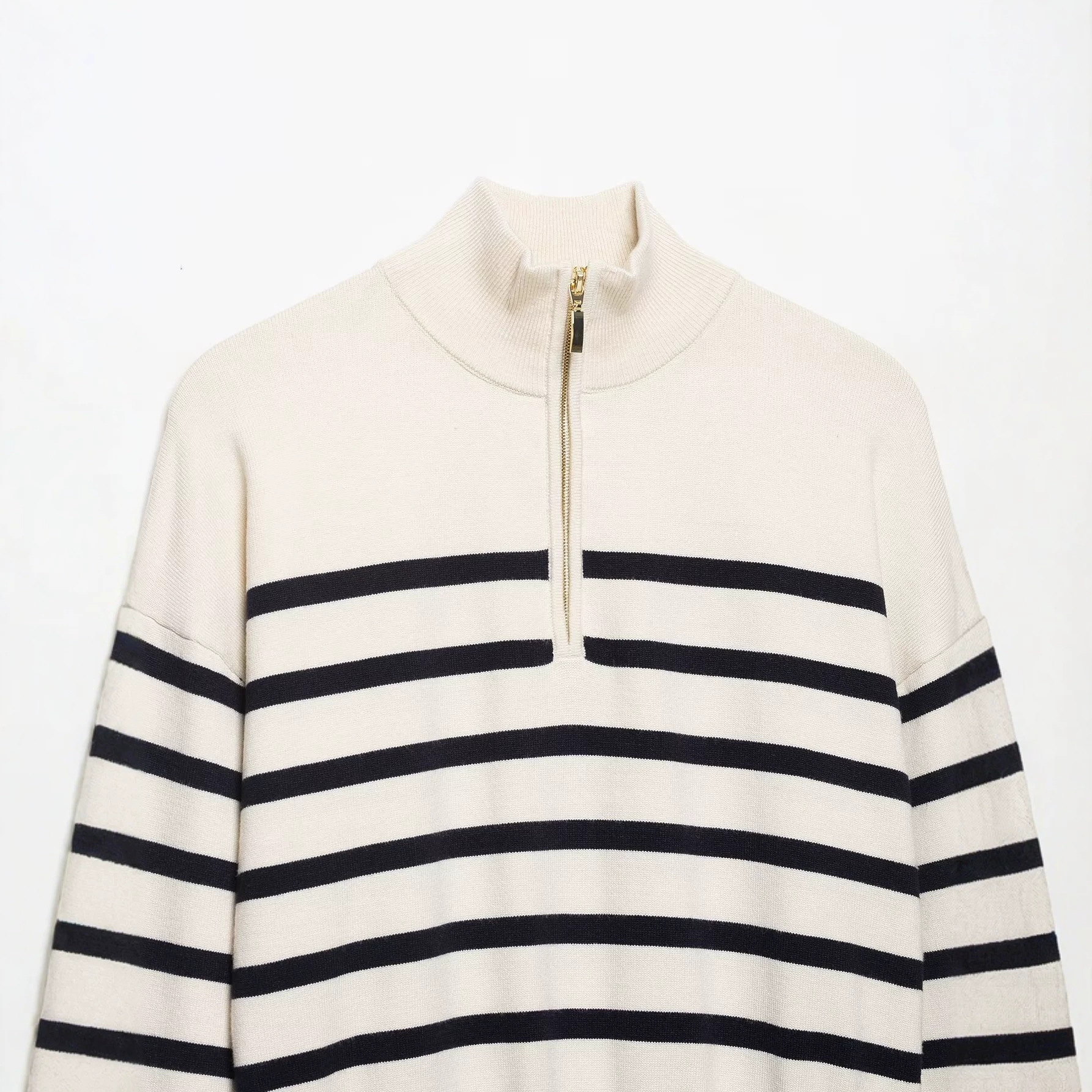 Women's Striped Color-Block Stand Collar Knit Pullover