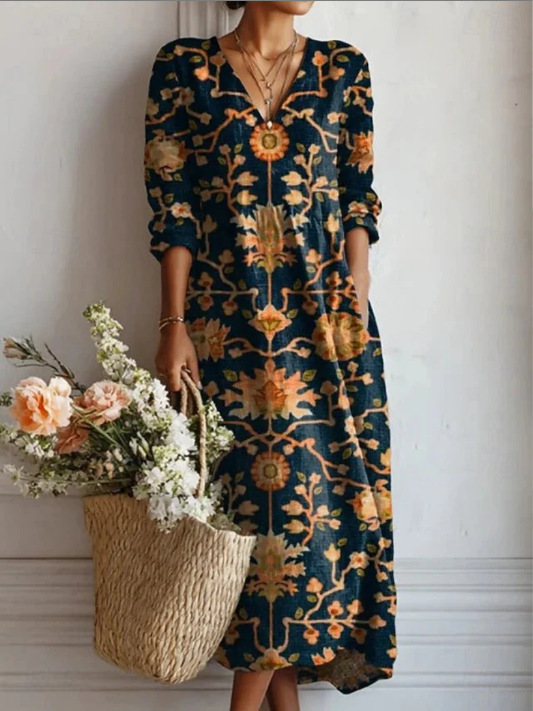 Women's Floral Paisley Print Ruched Bodycon Midi Dress