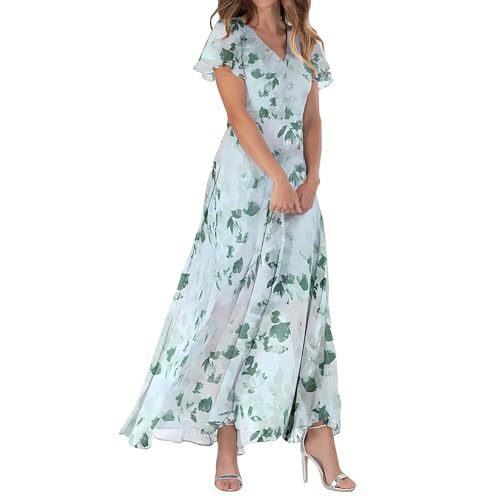 Women's Butterfly Floral Print Ruched Midi Dress Deep V-Neck Sleeveless Slim Fit