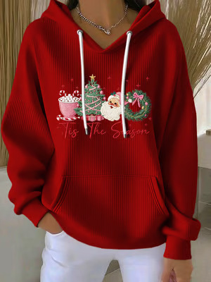 Women's Christmas Santa Tree Ice Cream Print Hoodie