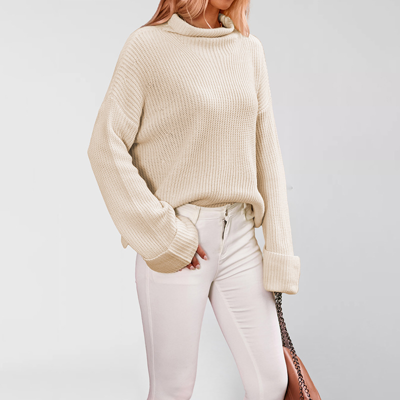 Women's Solid Color Flared Sleeve Crewneck Knit Sweater