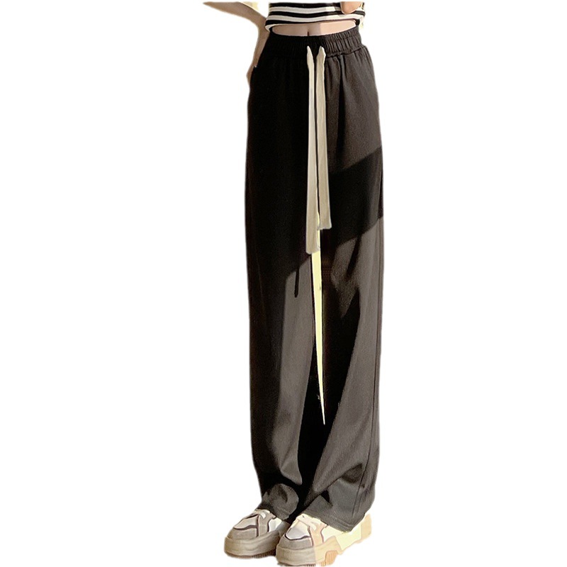 Women's High-Waist Wide-Leg Pants Ice Silk Thin Draped Straight Casual