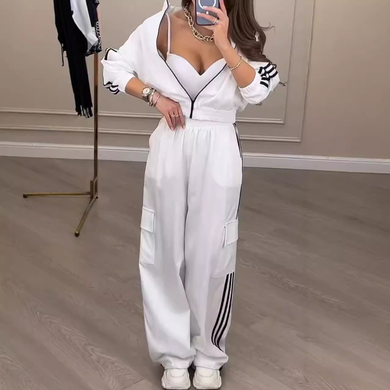 Urban Style Women's Polyester Long-Sleeve Casual Pant Set