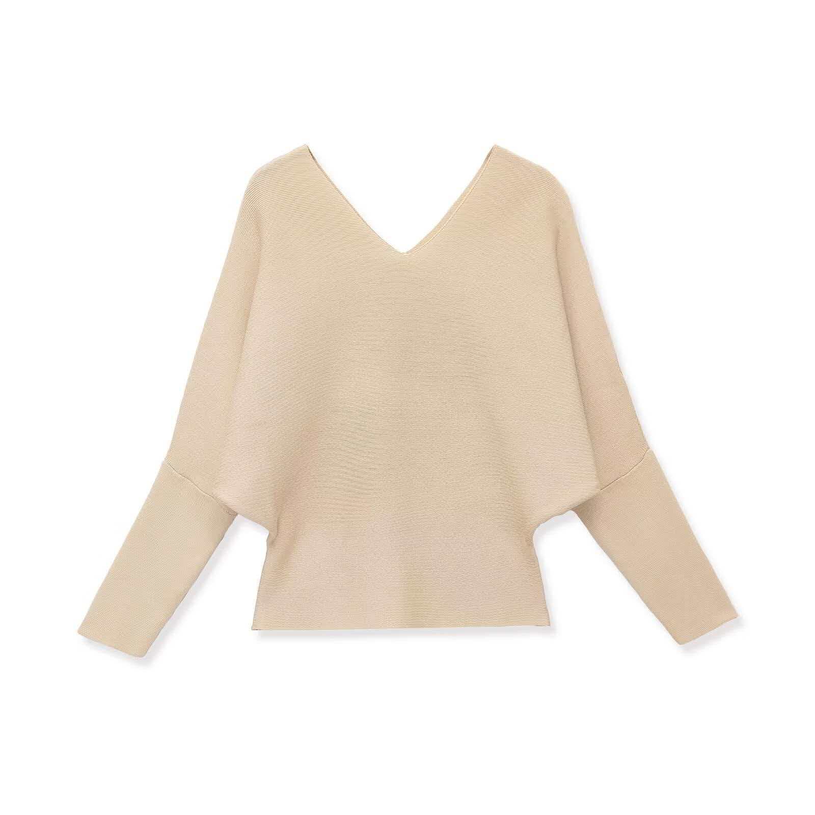 Women's Double V-Neck Batwing Sleeve Knit Sweater