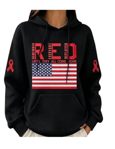Women's Ribbon American Flag Print Casual Hoodie
