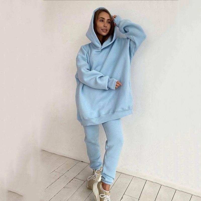 Women's Hooded Loose Casual Two-Piece Sweatsuit Set