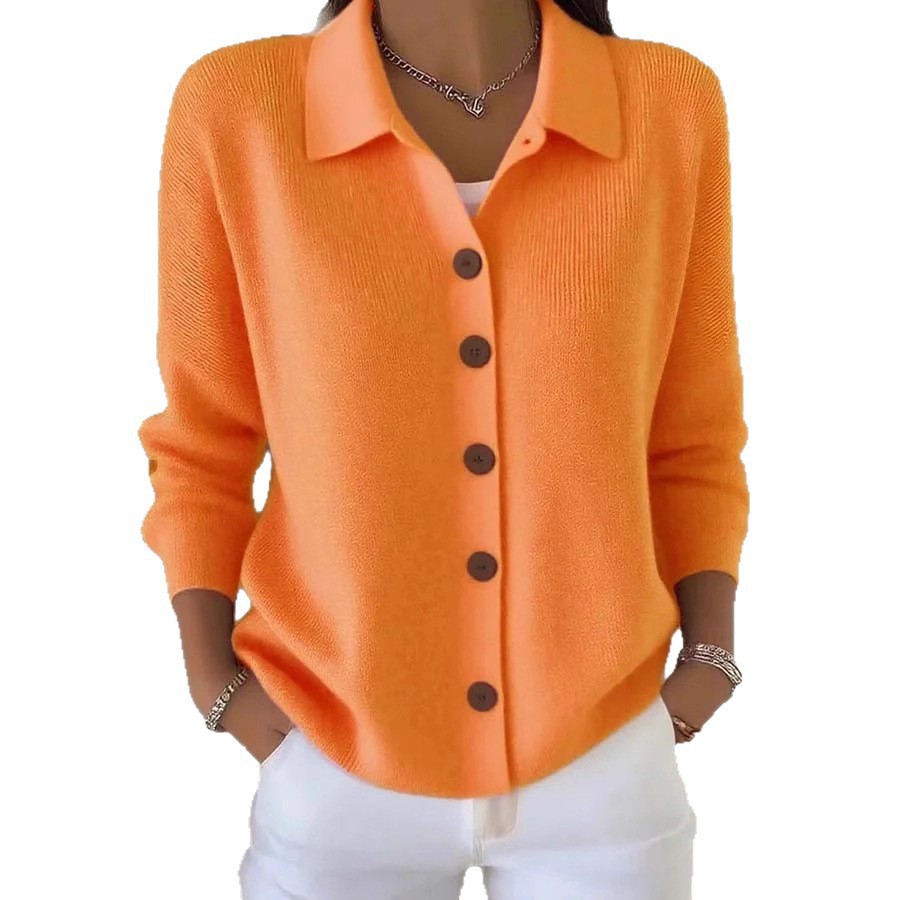 Button-Front Knit Collared Cardigan Sweater