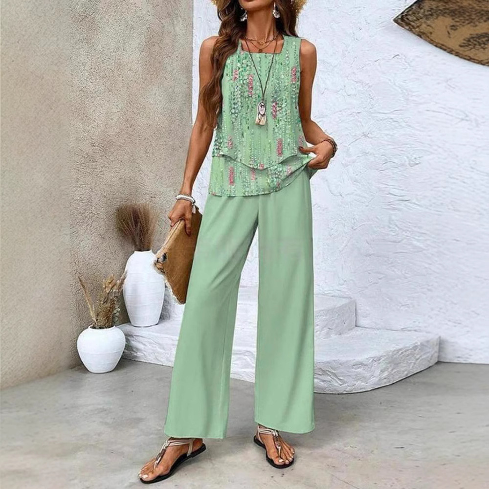 Sleeveless Double-Layer Tank Top and Pants Set