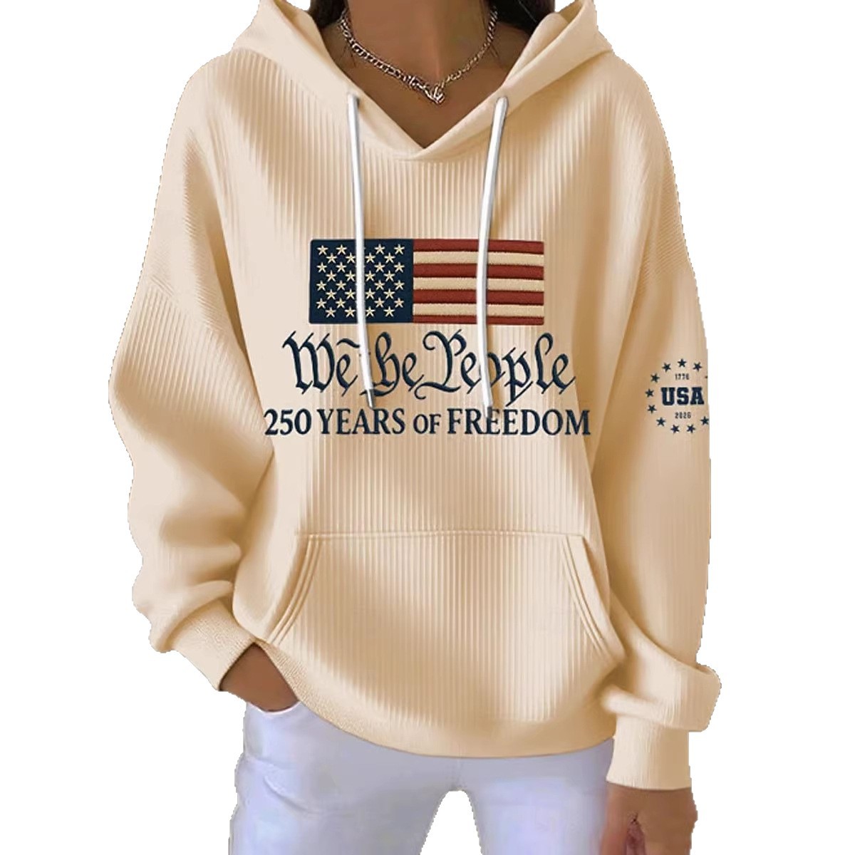 Women's American Flag Letter Print Casual Hoodie
