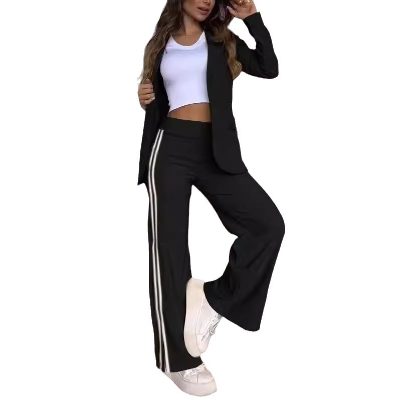 Women's Casual Lapel Blazer & Wide-Leg Pants Two-Piece Set