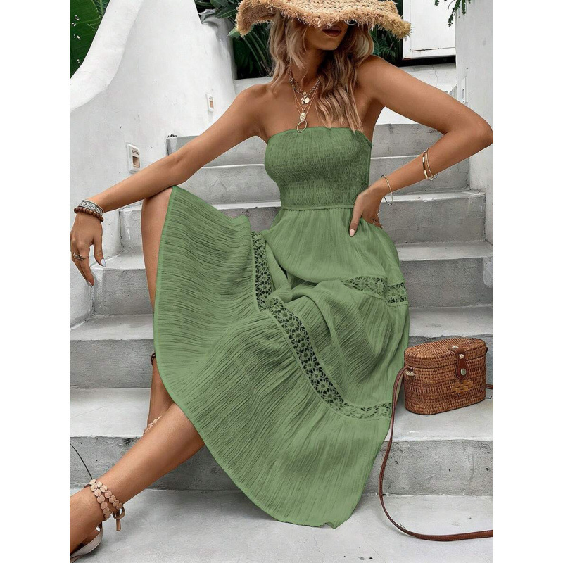 Lace Off-Shoulder Midi Dress – Elegant Beach Vacation A-Line