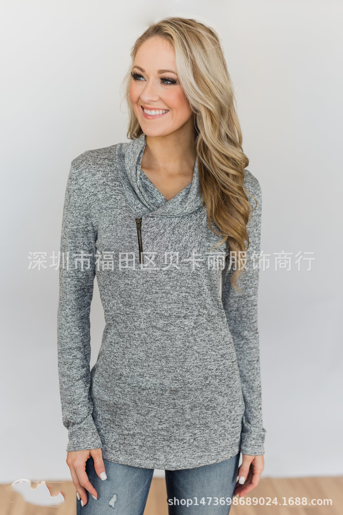 Women's Long Sleeve Half-Zip Hooded Knit Sweater Jacket