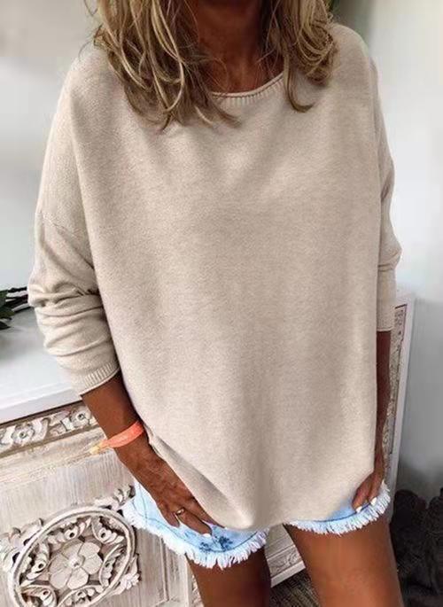 Solid Crewneck Long-Sleeve Pullover Sweater
