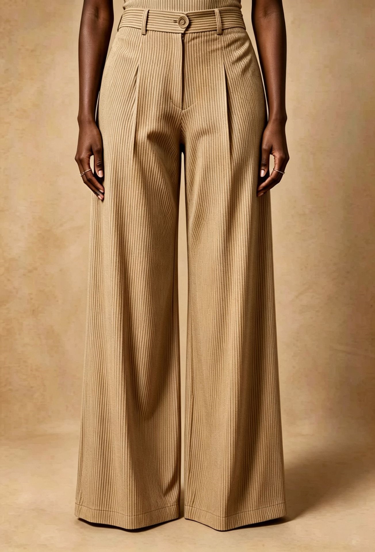 Retro High-Waist Pleated Wide-Leg Striped Pants