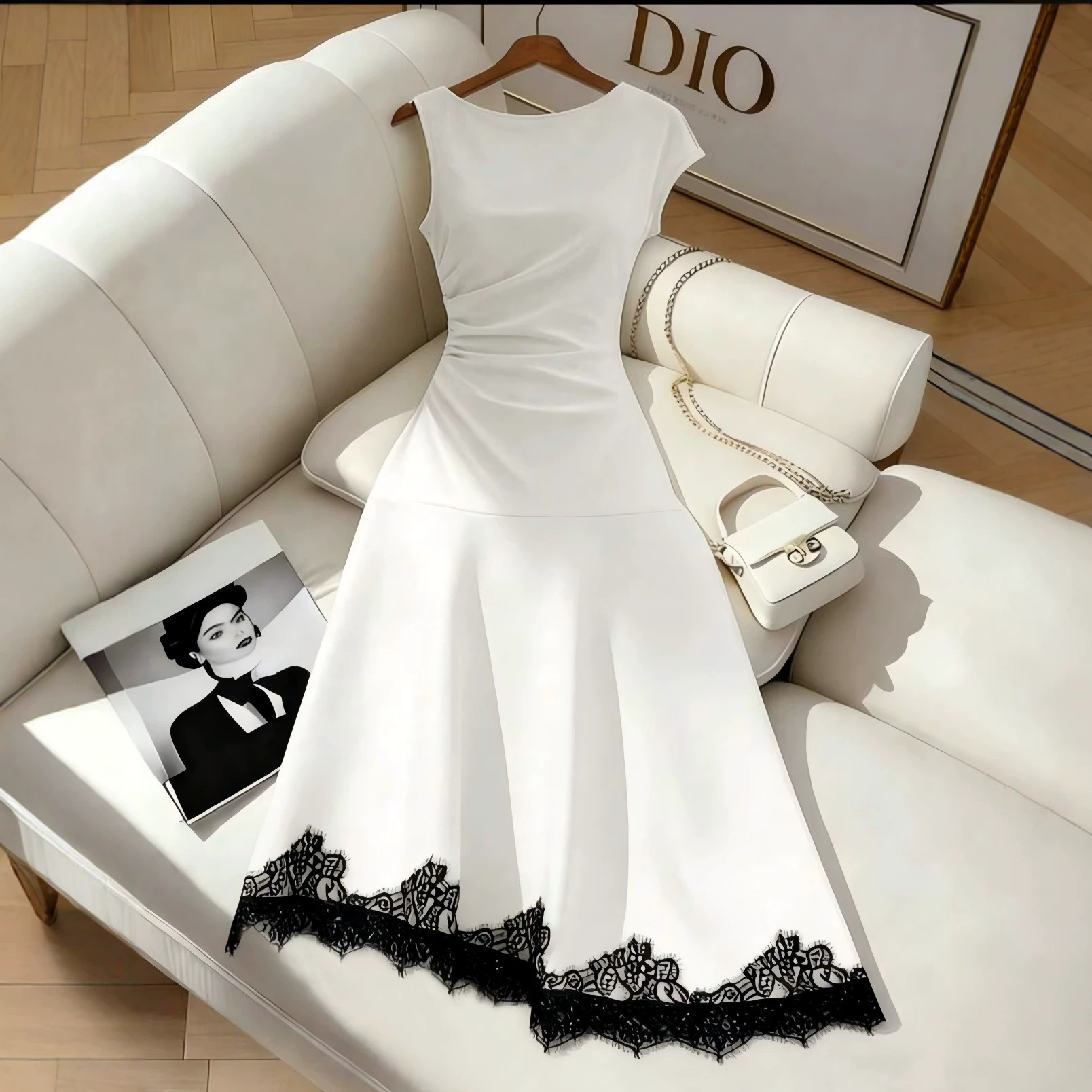 Women's French Style Lace-Trim Asymmetrical Dress