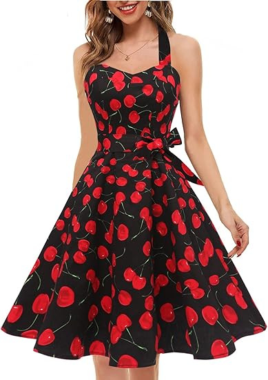 Women's Summer Halter Neck Sleeveless Floral Print Vintage Maxi Dress