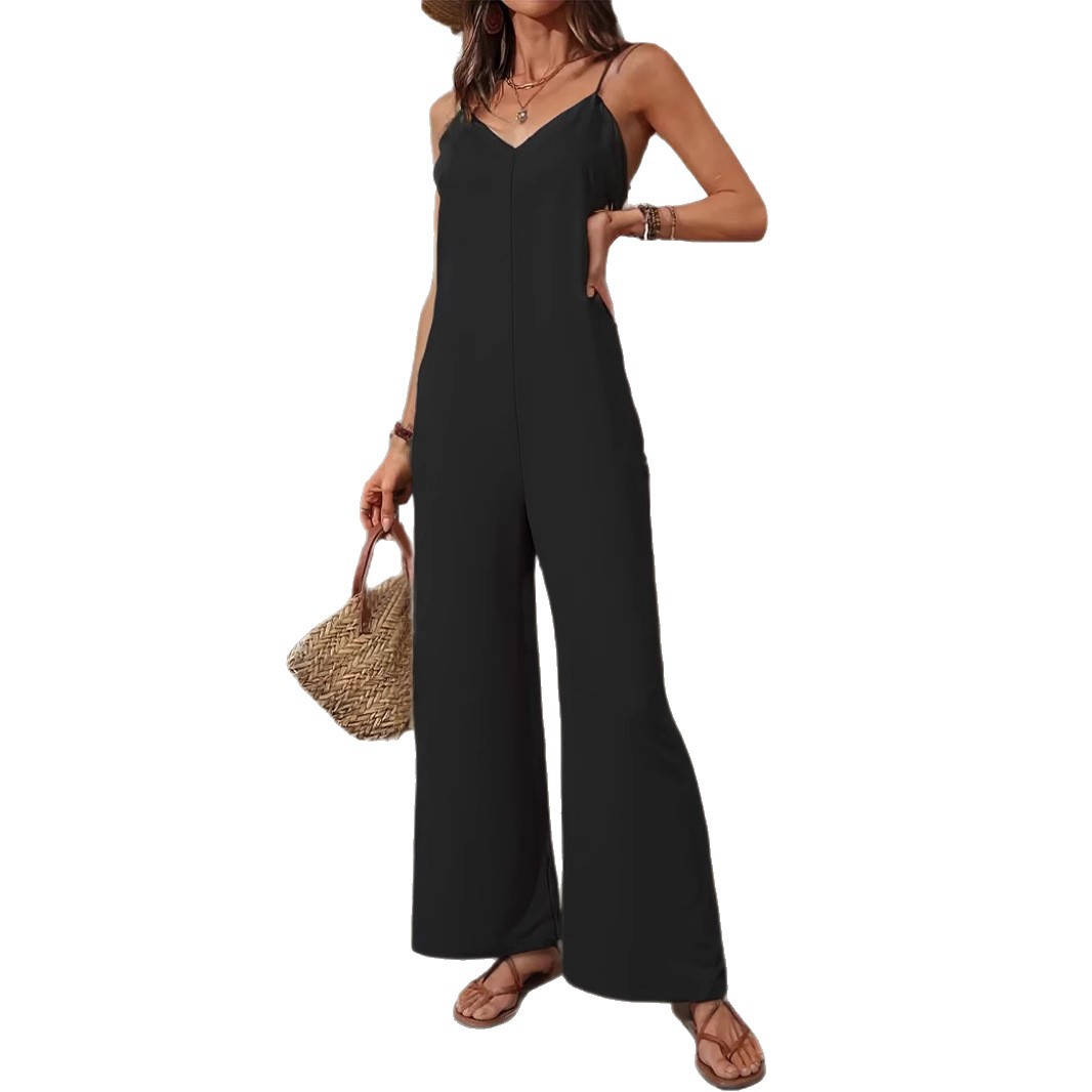 Women's Solid Sleeveless Wide-Leg Jumpsuit