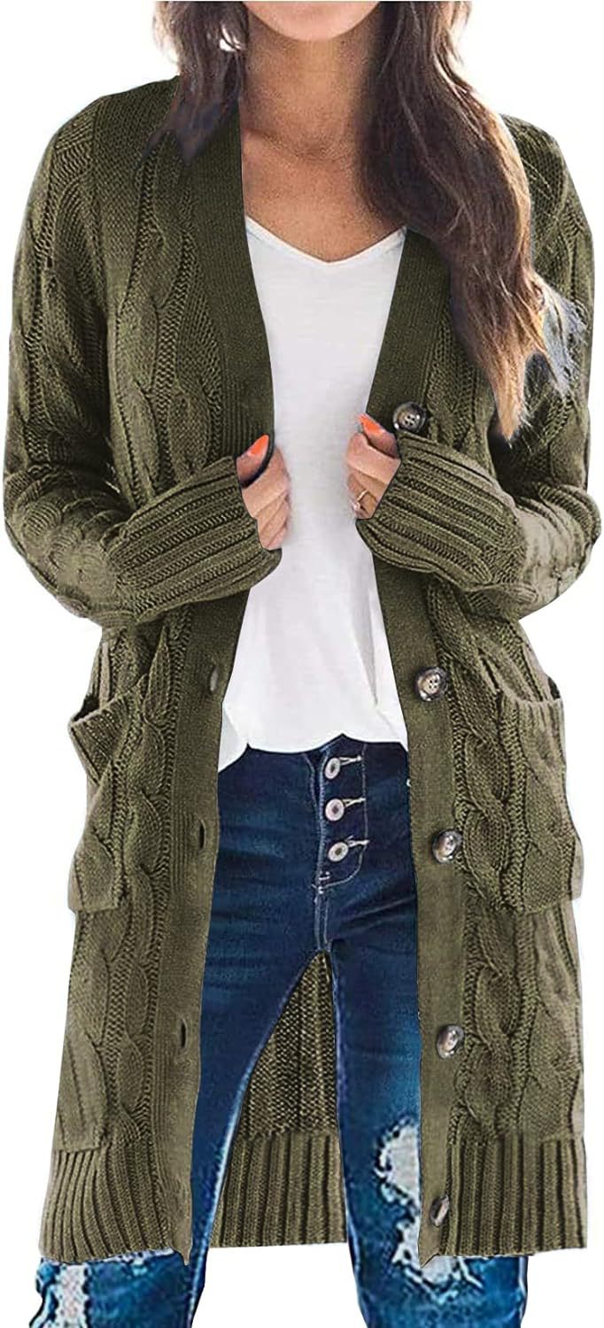 Solid Cable-Knit Long Cardigan with Pockets
