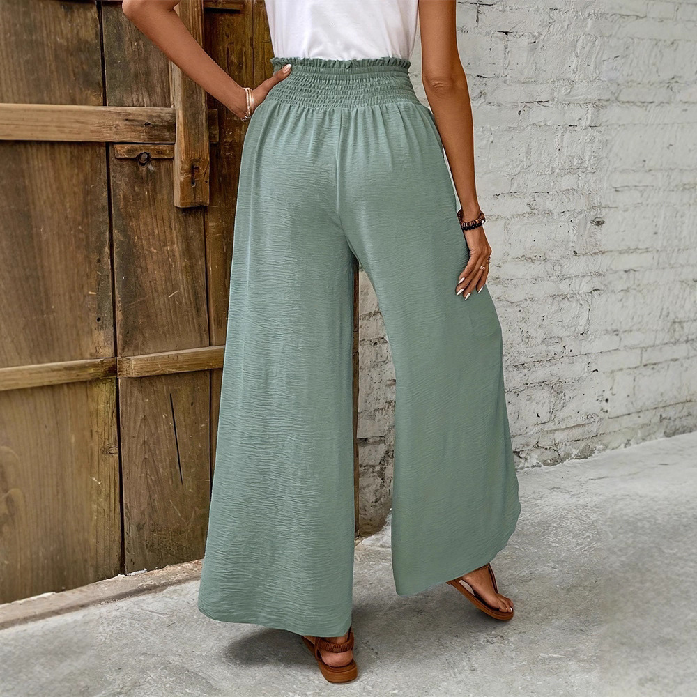 Women's Loose Solid Color Elastic Waist Irregular Wide-Leg Casual Pants