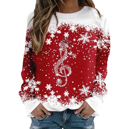 Women's Castle Wine Glass Music Note Print Crewneck Sweatshirt