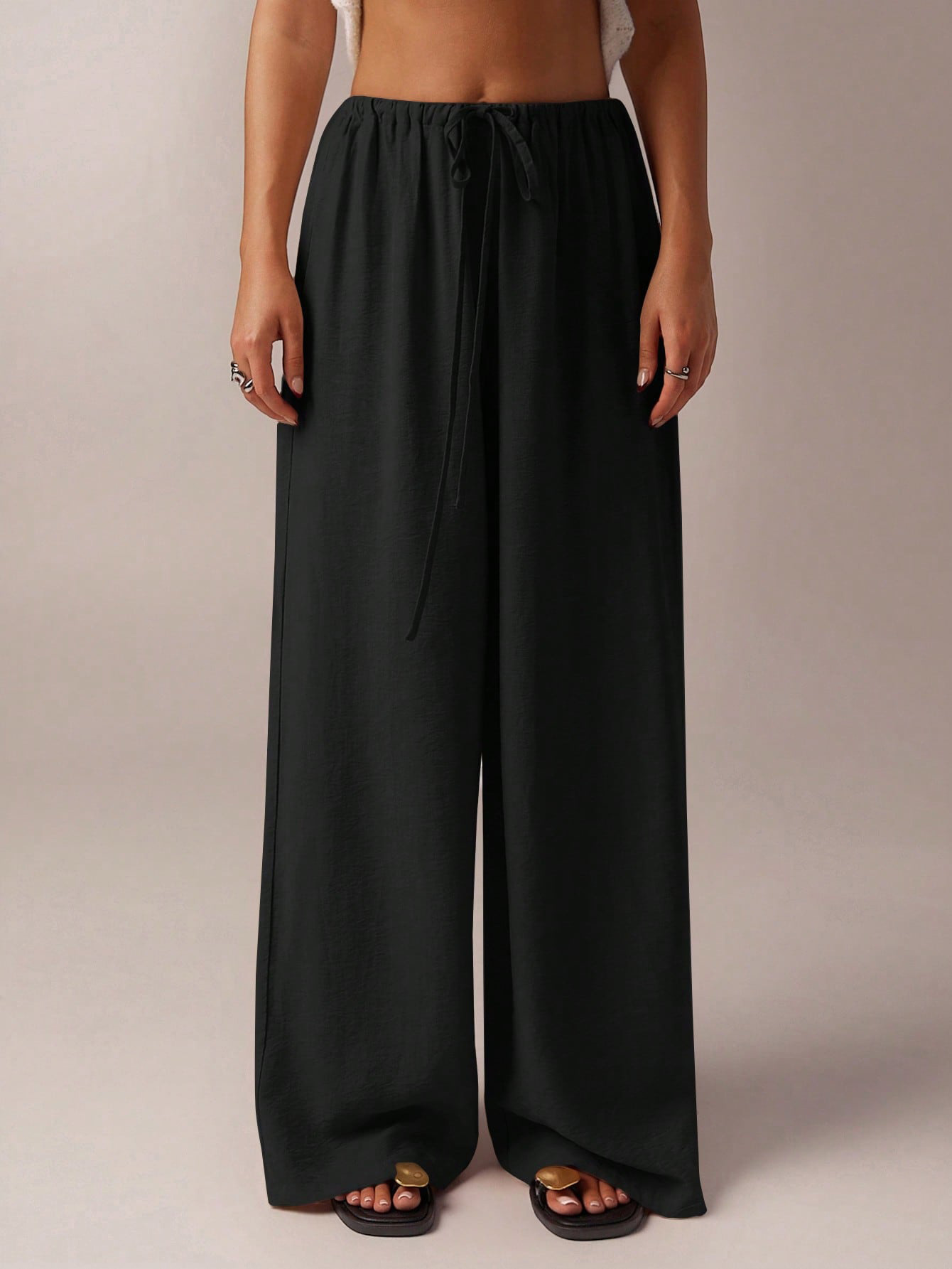 Casual Low-Rise Tie-Waist Wide-Leg Straight Pants