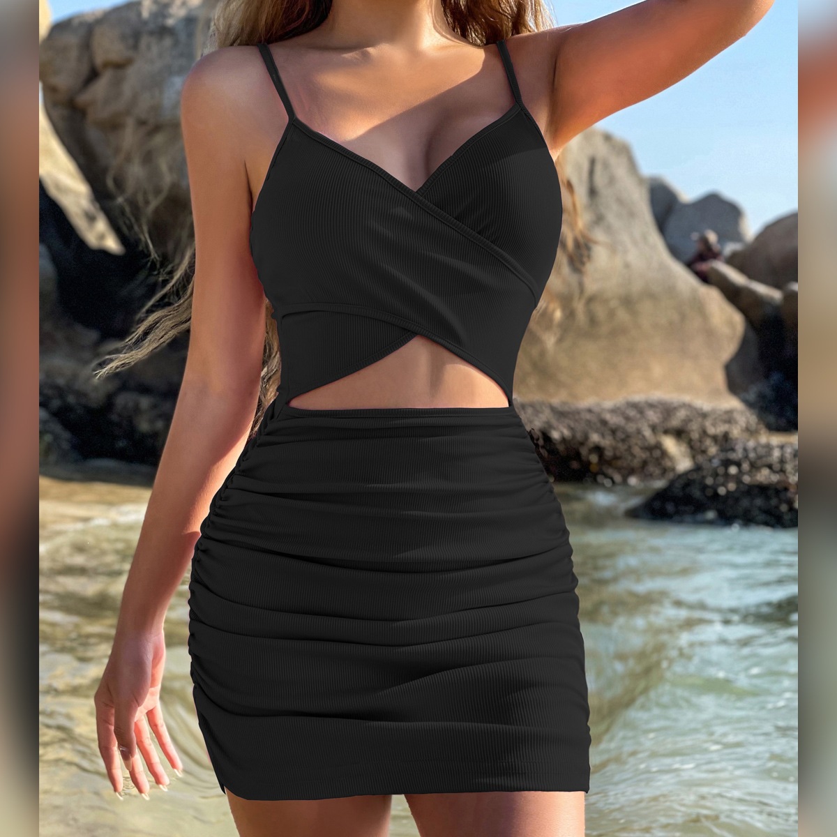 Women's Cross Strap Cutout Bodycon Dress