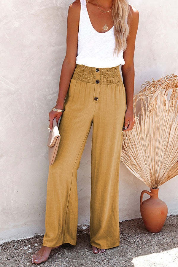 Women's Cotton Linen Wide Leg Pants High Waist Loose Casual