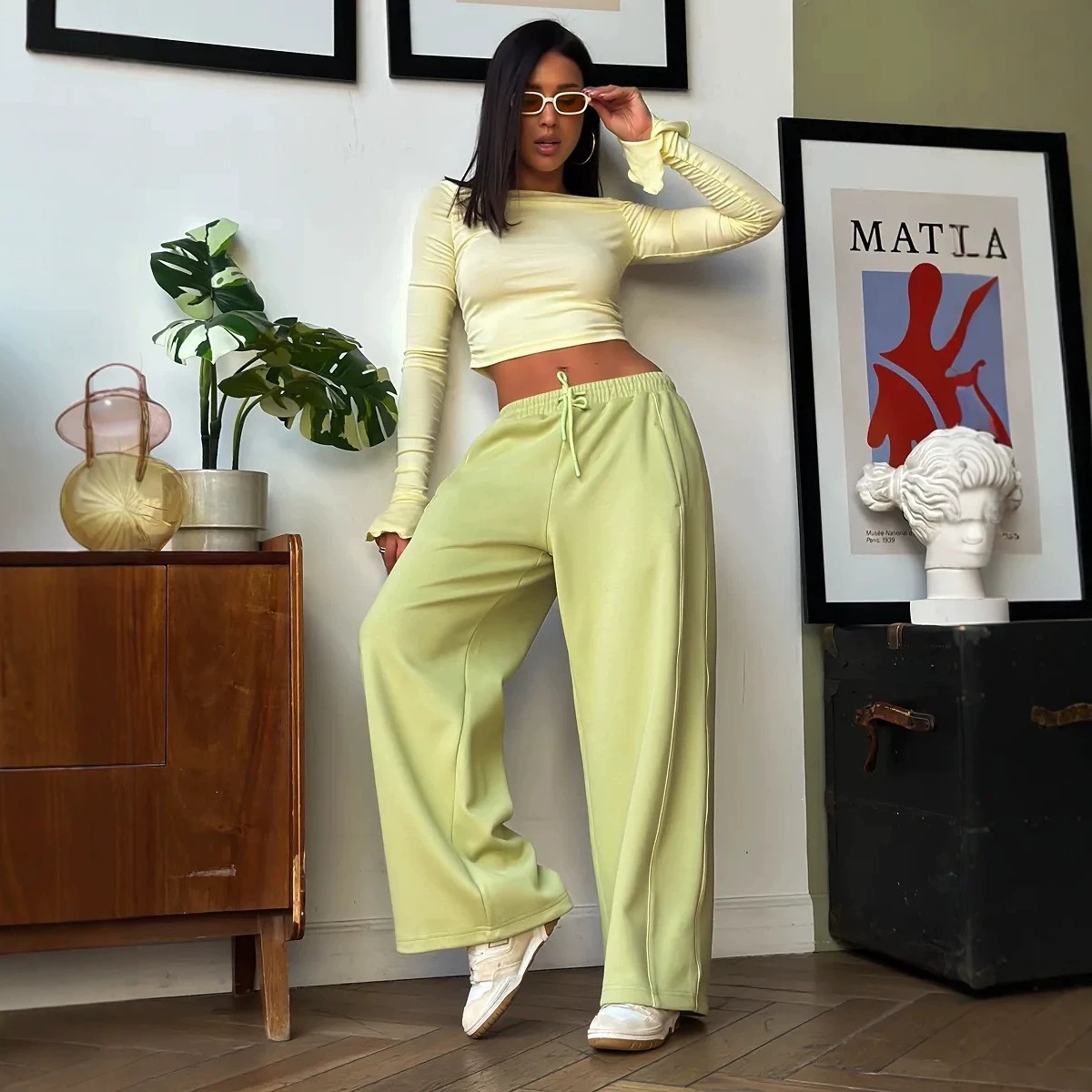 American Retro Side Stripe Wide-Leg High-Waist Sweatpants for Women