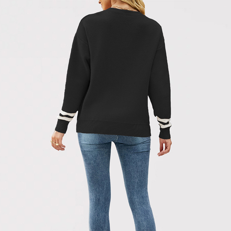 Letter Jacquard Crewneck Pullover Sweater