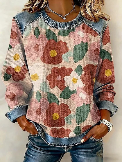 Women's Floral Botanical Print Crewneck Sweatshirt