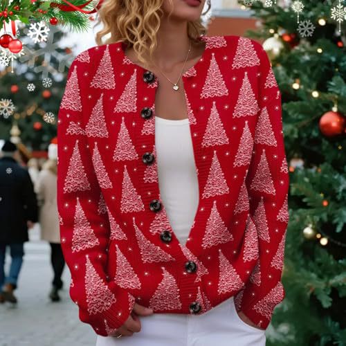 Women's Winter Forest Snowman Print Button Cardigan Sweater