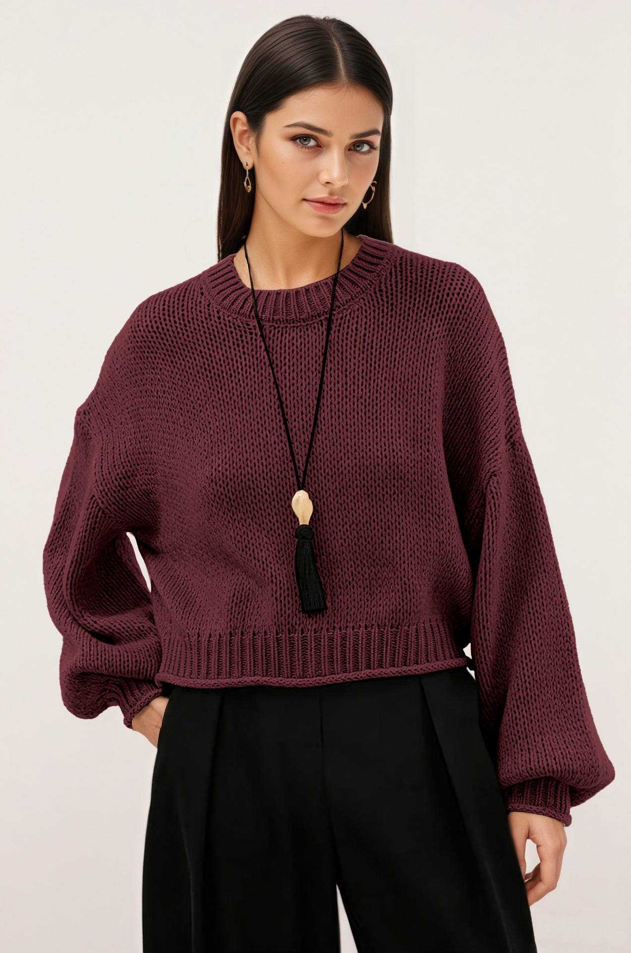 Women's Loose Crewneck Pullover Sweater Casual Knit Top