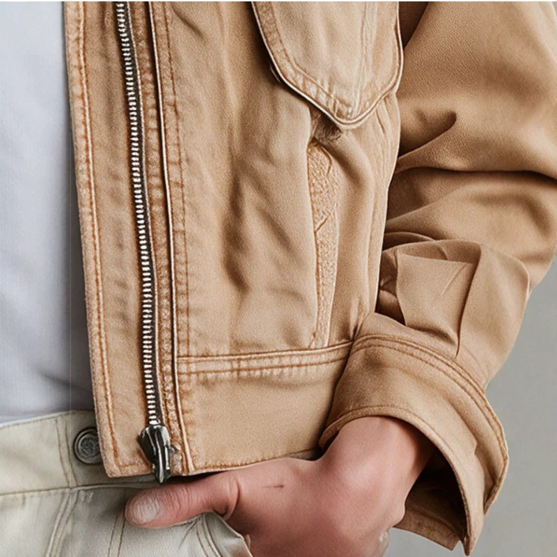 Classic Retro Brown Stand-Collar Jacket