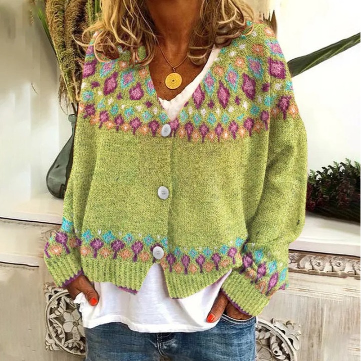 Abstract Print Open-Front Cardigan Sweater