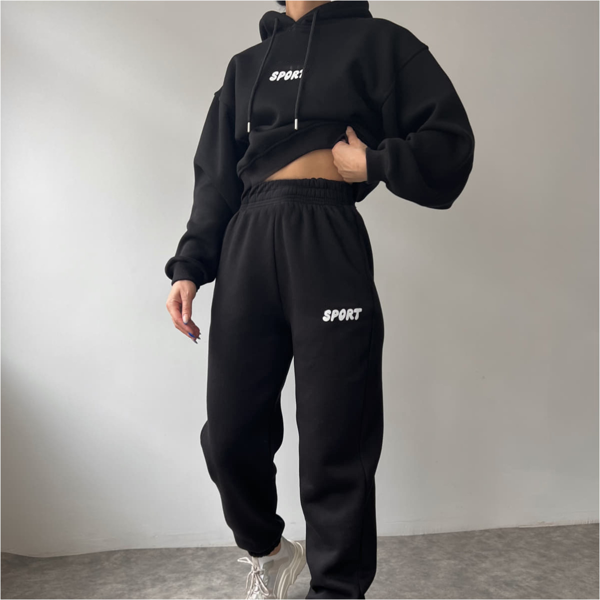 Women's Casual Hooded Print Two-Piece Sweatsuit Set