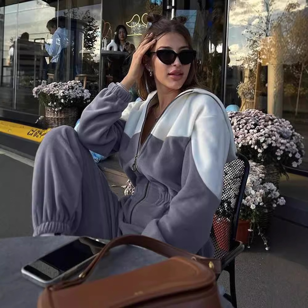 Women's Colorblock Long Sleeve Jumpsuit Casual Sporty Streetwear