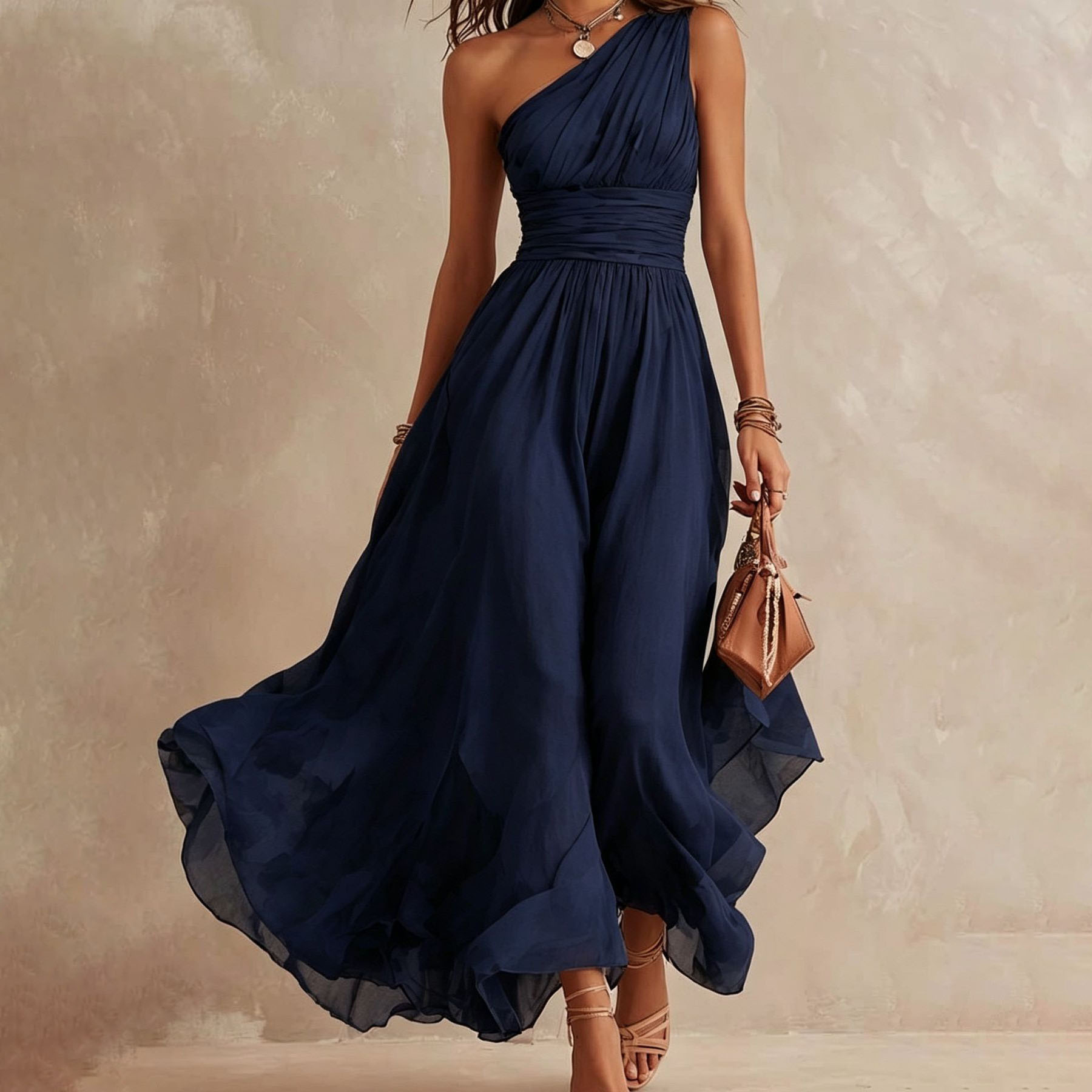 Women's Summer Halter Neck Solid Color Long Dress