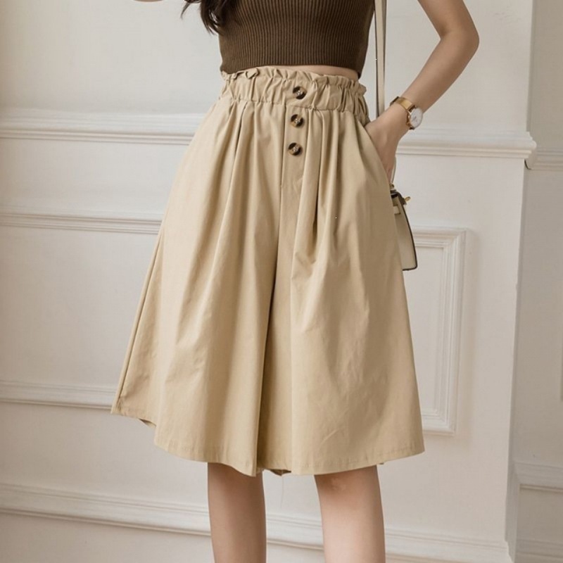 Women's High-Waist Wide-Leg Skort Capri Pants