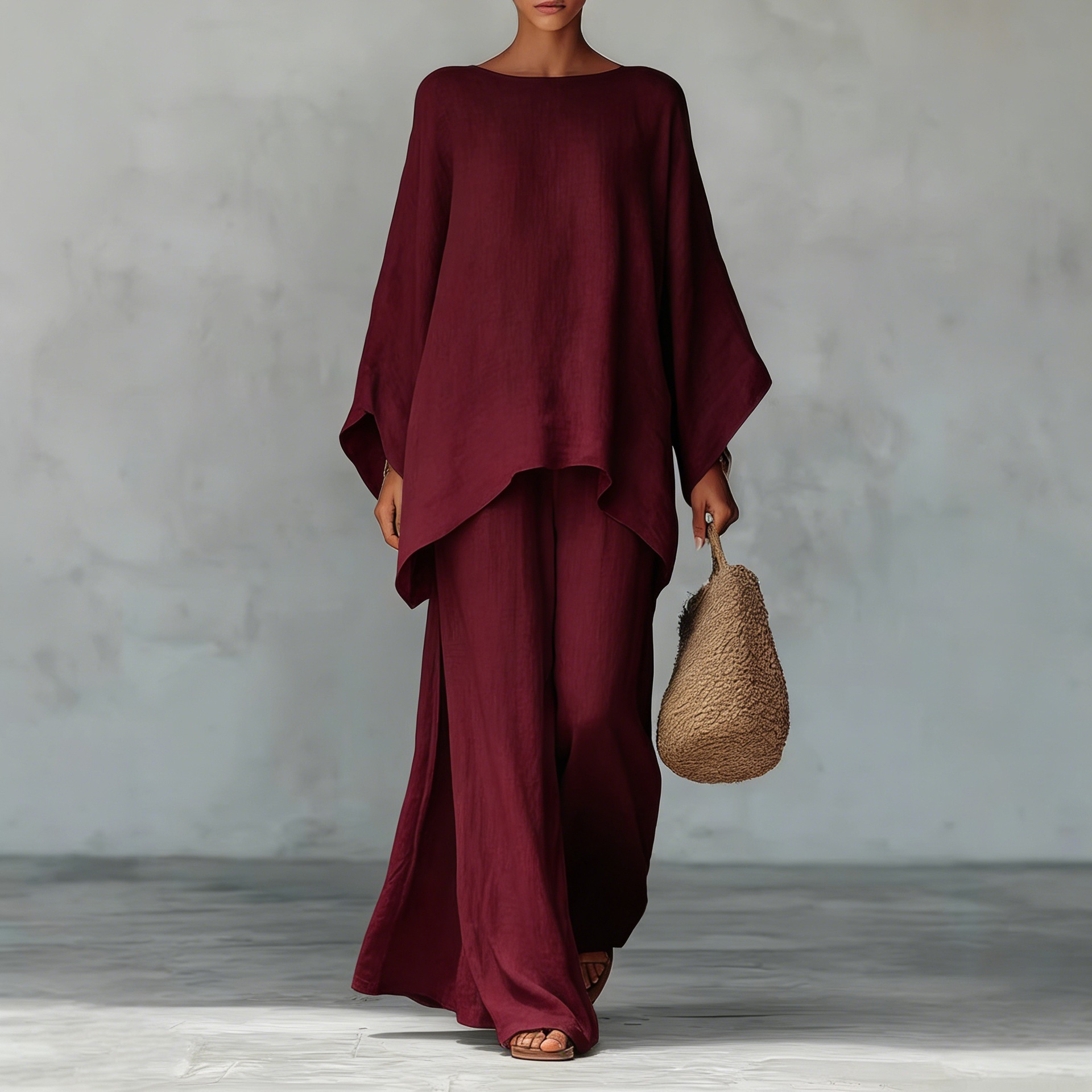 Women's Linen-Blend Shirt & Wide-Leg Pants Set