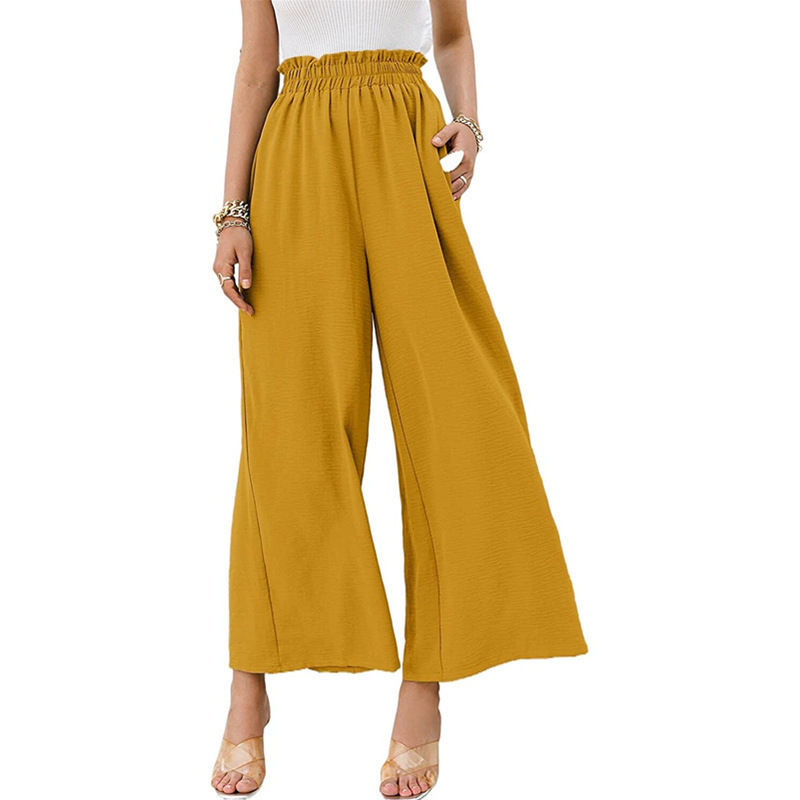 Cotton-Linen High-Waist Wide-Leg Cropped Pants