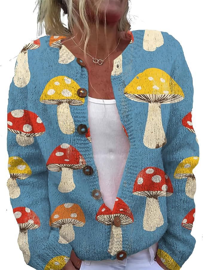 Women's Winter Graphic Print Faux Sweater Cardigan with Button Front