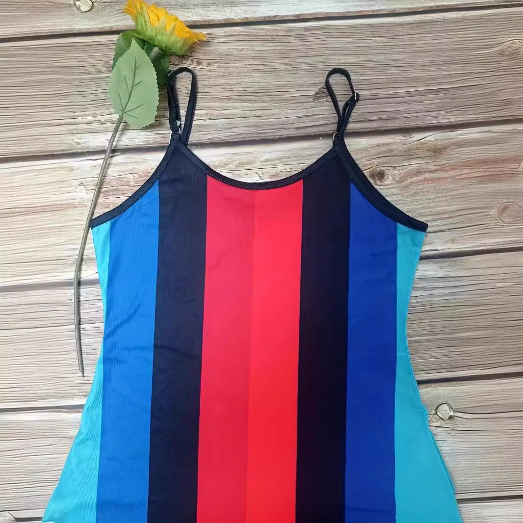 Striped Print Sleeveless Slip Maxi Dress