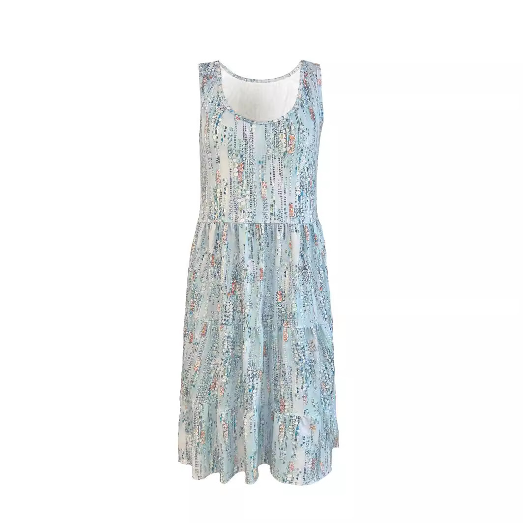 Floral Print Sleeveless Midi Dress Loose Round Neck Casual